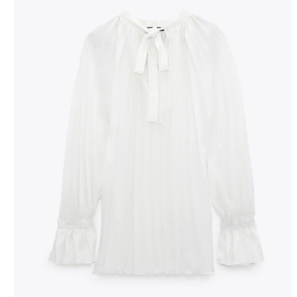 NWT ZARA PLEATED BOW BLOUSE WHITE - Picture 4 of 5